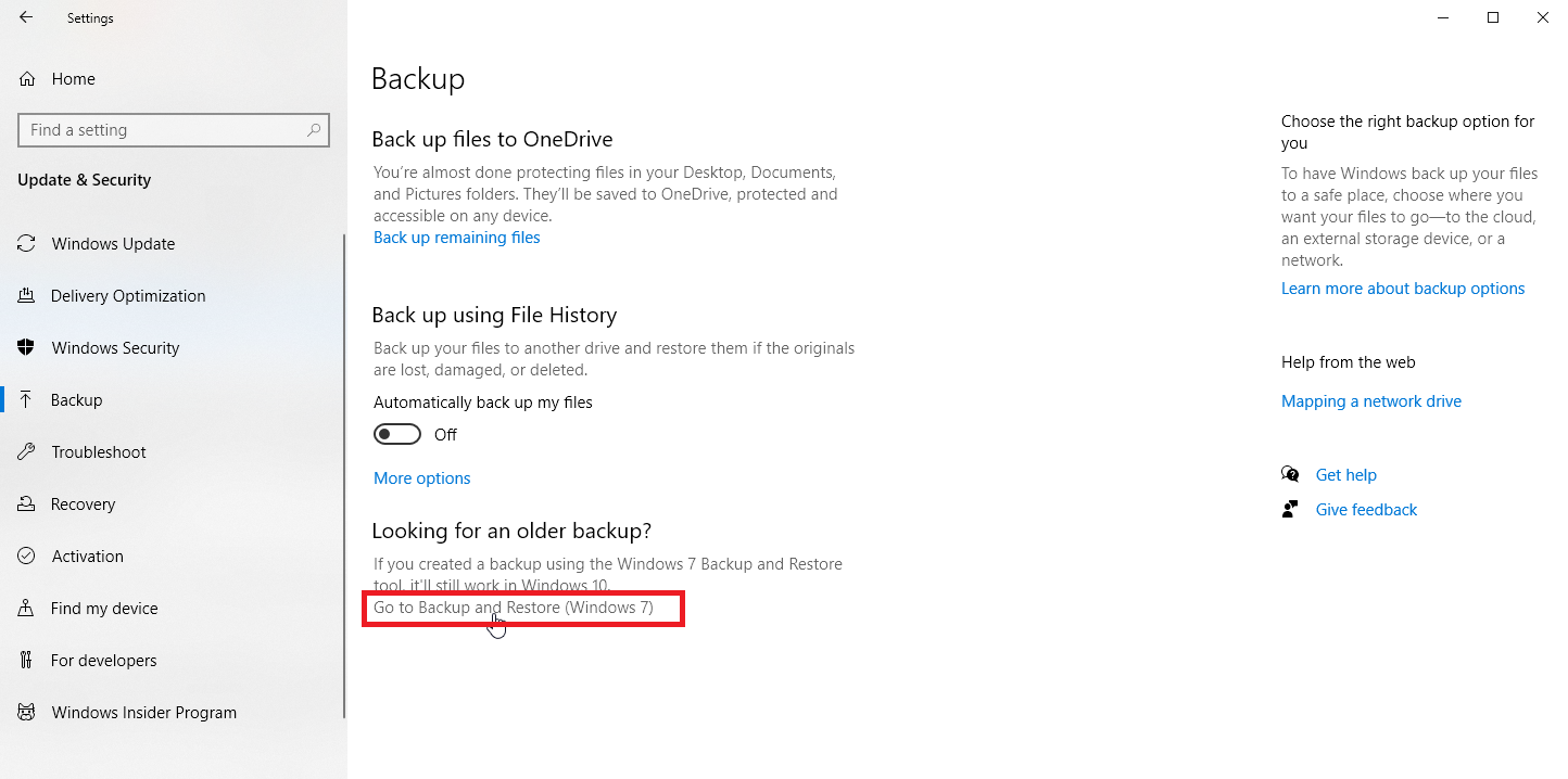 Cách Backup và Restore File trên Windows 10