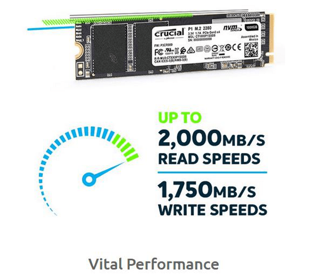 Crucial thông báo về SSD P1 NVMe M.2 x 2280 Client - Tới 2TB dung lượng