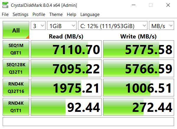 Đánh giá SSD XPG GAMMIX S70 Blade NVMe M.2  – 7GB/s , nhiệt độ thấp , với Laptop thế hệ 11th