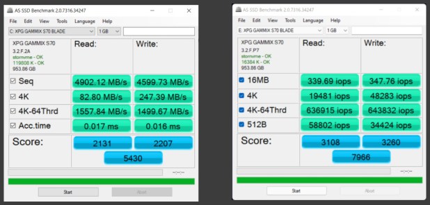 Đánh giá SSD XPG GAMMIX S70 Blade NVMe M.2  – 7GB/s , nhiệt độ thấp , với Laptop thế hệ 11th
