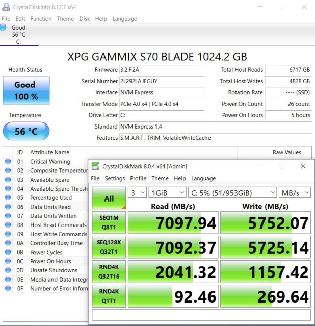 Đánh giá SSD XPG GAMMIX S70 Blade NVMe M.2  – 7GB/s , nhiệt độ thấp , với Laptop thế hệ 11th