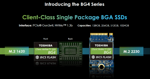 Toshiba công bố BG4 1TB Single Package PCIe Gen3 x4L SSDs Featuring 96-Layer BiCS FLASH™ 3D Memory - CES 2019 Update