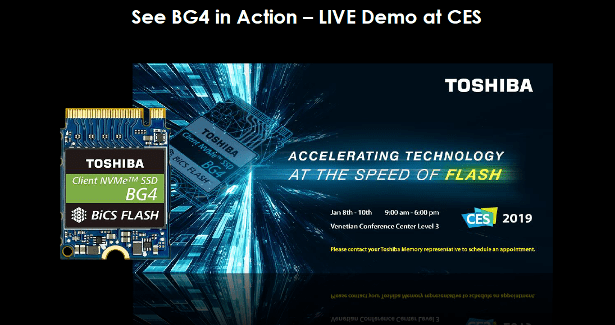 Toshiba công bố BG4 1TB Single Package PCIe Gen3 x4L SSDs Featuring 96-Layer BiCS FLASH™ 3D Memory - CES 2019 Update